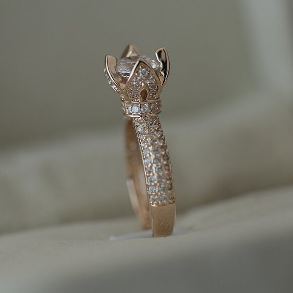 🎀 Flower Jewelry Round Diamond Anillos Macro Pave Ring for Woman, HA4649 - Picture 4 of 4